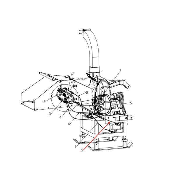 Hose (pump to flow control valve) (-6 JIC, 90 deg, -6 JIC 46