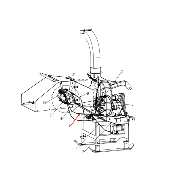 Hose (Bottom motor to directional control valve) (-6 JIC, 90 deg, 18mm BF 39